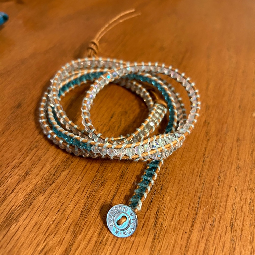 VICTORIA EMERSON | blue crystals on natural leather wrap bracelet